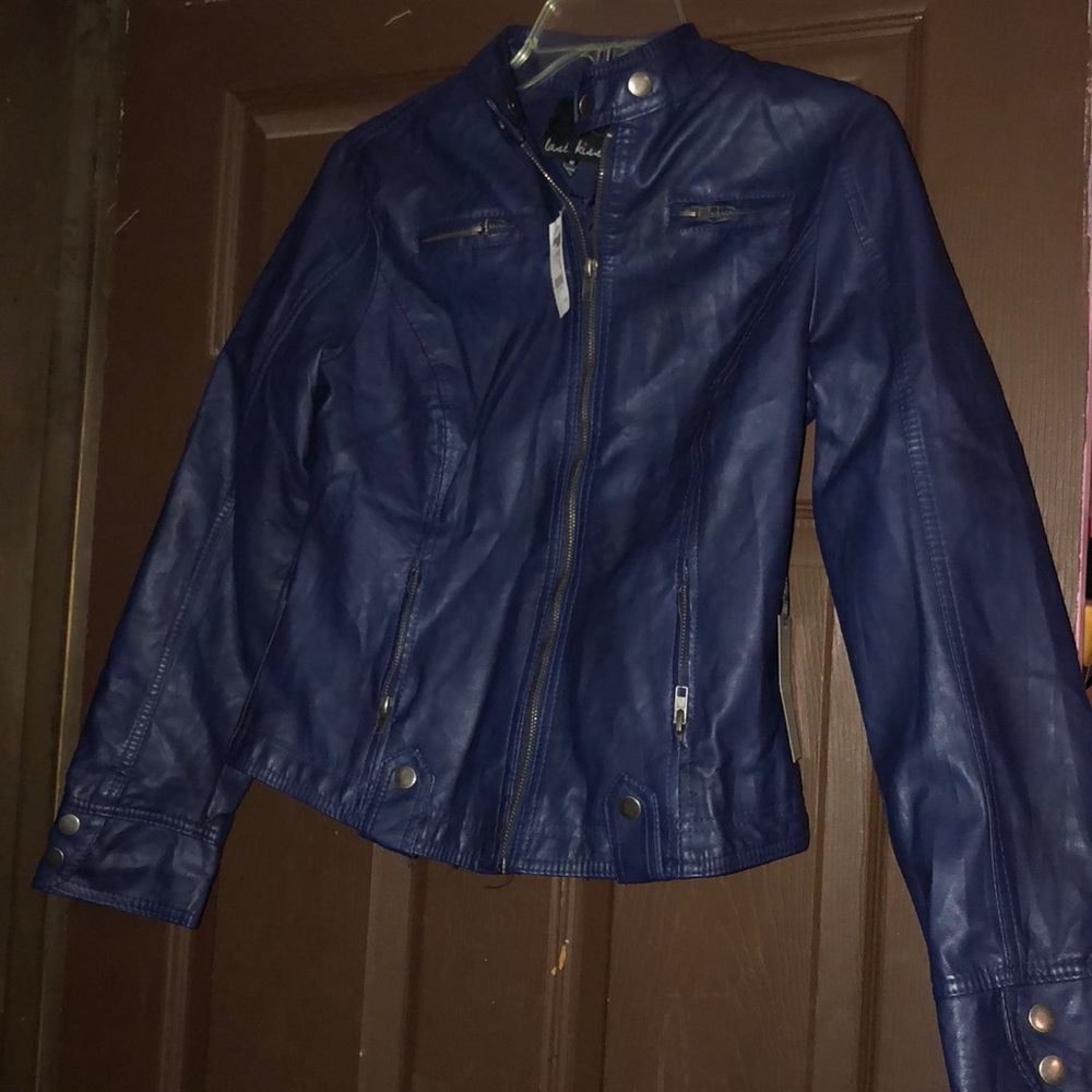 Royal Blue Leather Jacket with Zipper